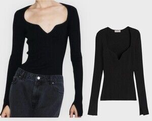 H&M  Ribbed Sweetheart Neckline Long Sleeve Sweater Size Small